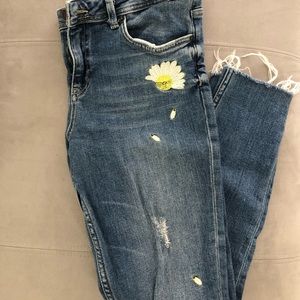 Zara mid-blue embroidered denim